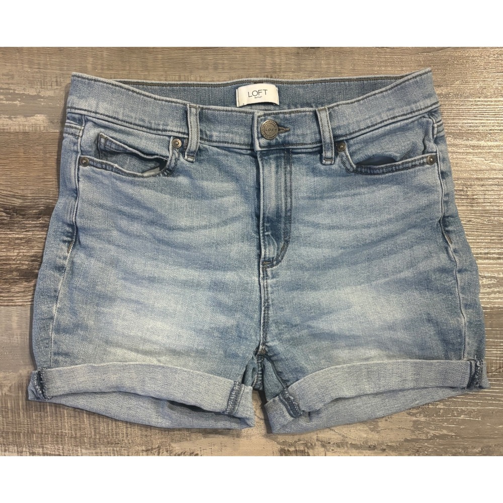 Loft Outlet Womens Light Wash High Rise Denim Shorts Size 4 Blue Rolled Cuff 6in